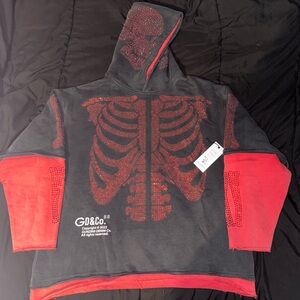 Denim&Co Black and Red Embellished Hoodie